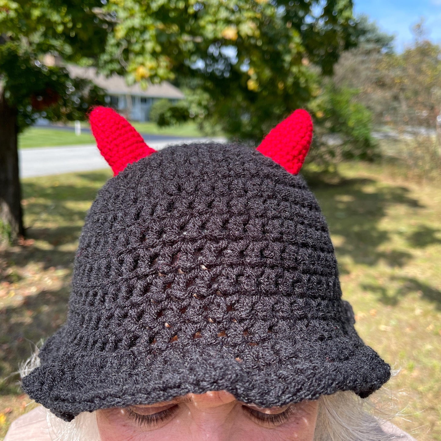 Crochet Horned Bucket Hat: Halloween Costume Accessory
