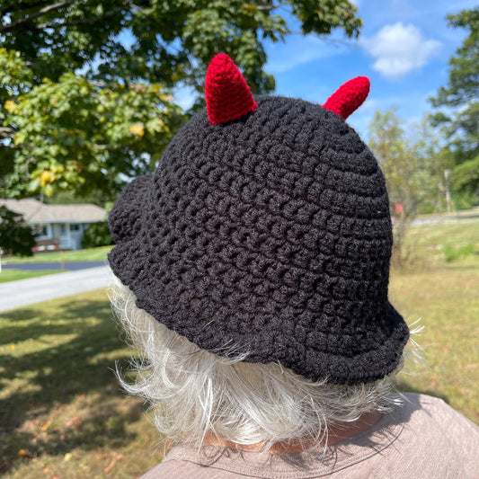 Crochet Horned Bucket Hat: Halloween Costume Accessory